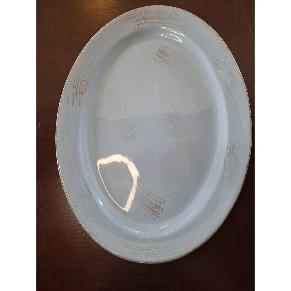 TAG Large Blue Ceramic OVAL Serving Tray Platter 18 